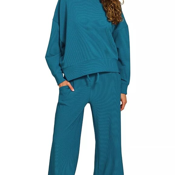 Zenana Ribbed Round Neck Pullover and Drawstring Pants Set - Picture 2 of 5